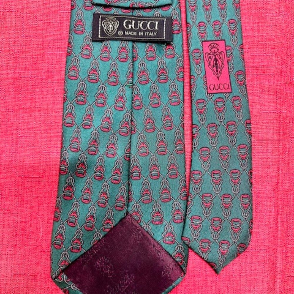 (4) GUCCI 100% SILK MEN'S Neck Ties Blue Stripted Silver Green Gold (Select 1) - Picture 5 of 16